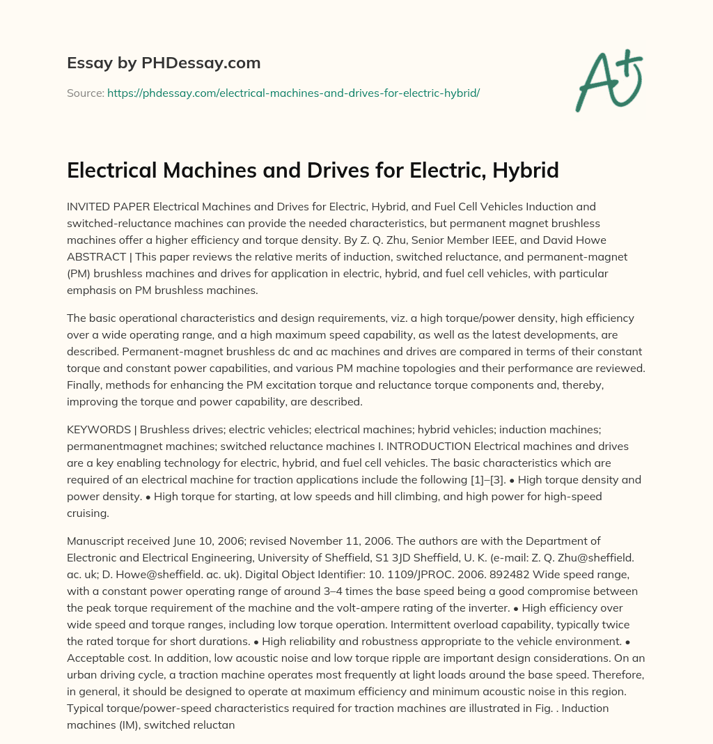 Electrical Machines and Drives for Electric, Hybrid essay