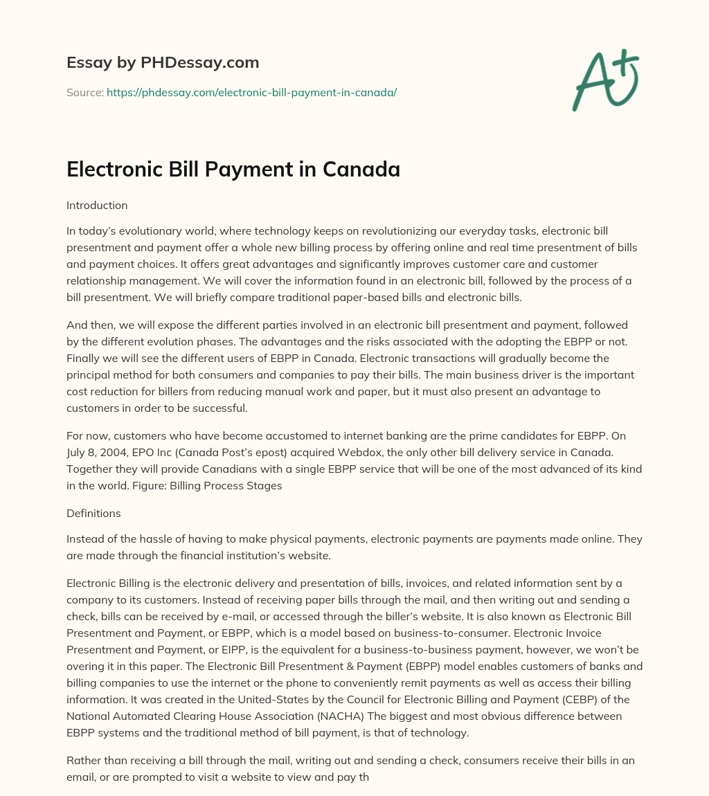Electronic Bill Payment in Canada essay