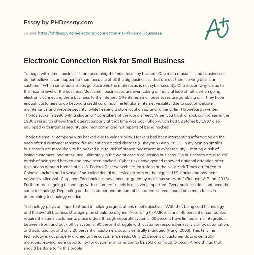 Electronic Connection Risk for Small Business essay