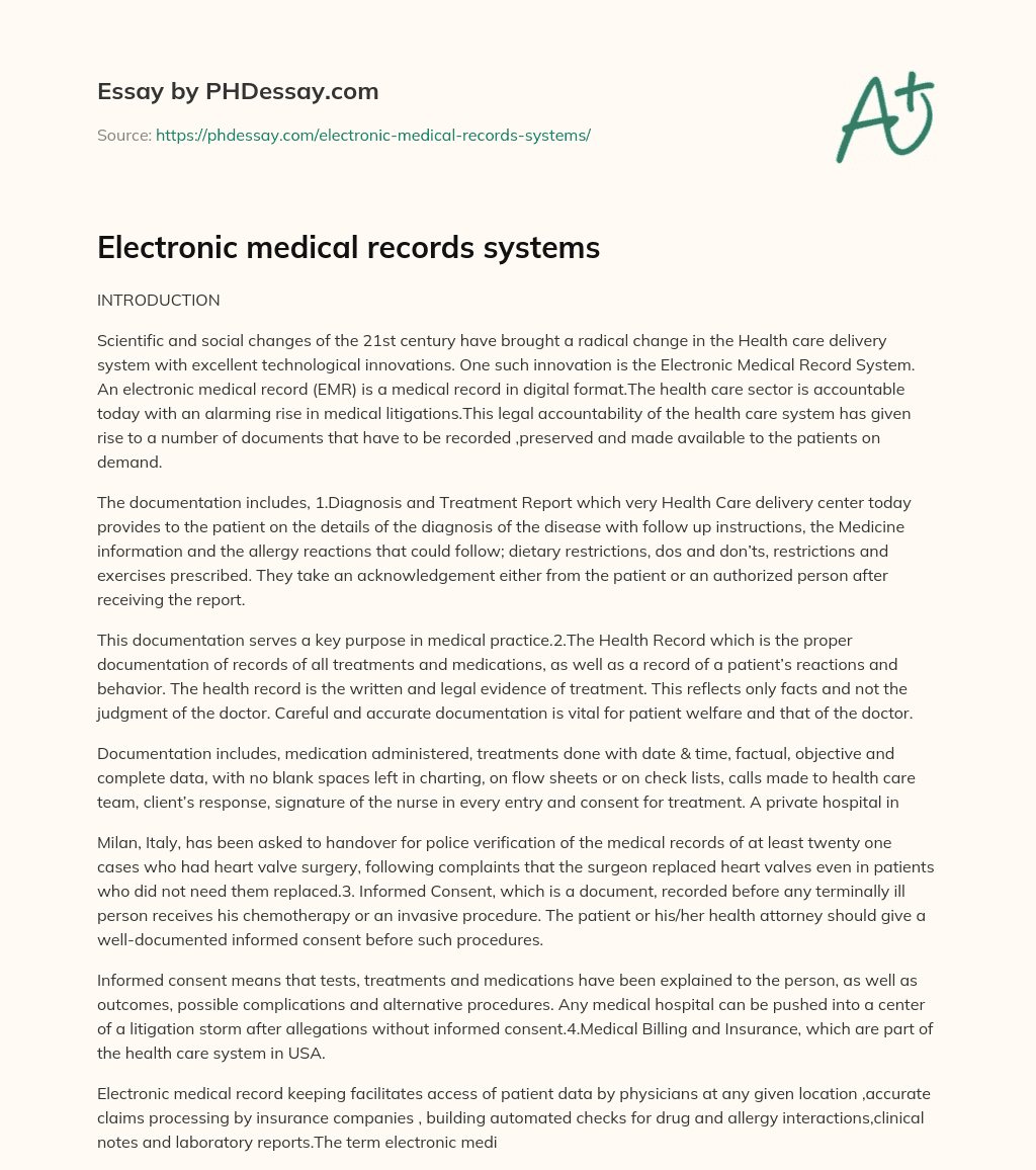 Electronic medical records systems essay