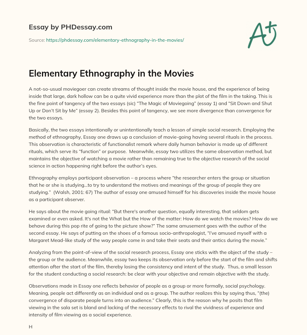 Elementary Ethnography in the Movies essay