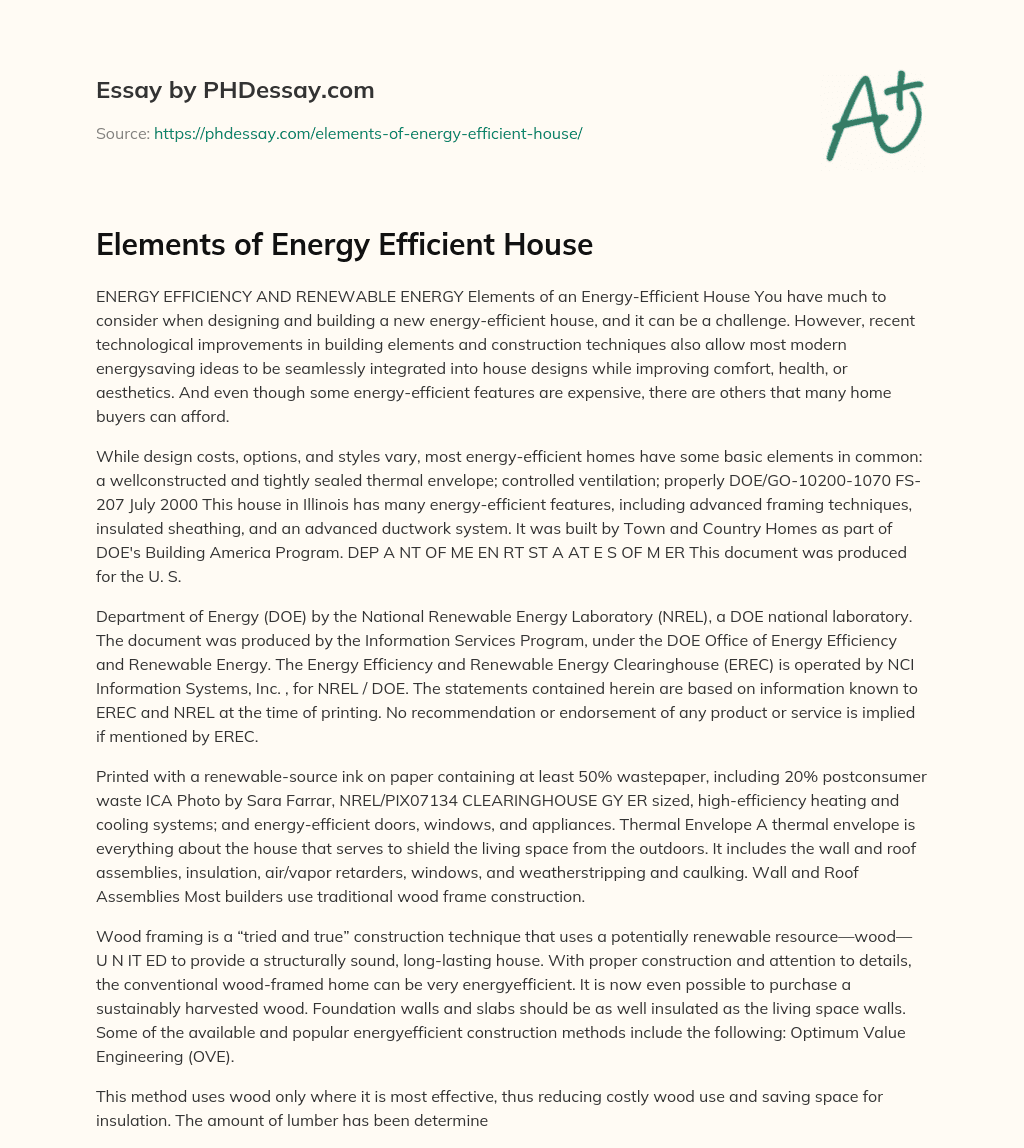 Elements of Energy Efficient House essay