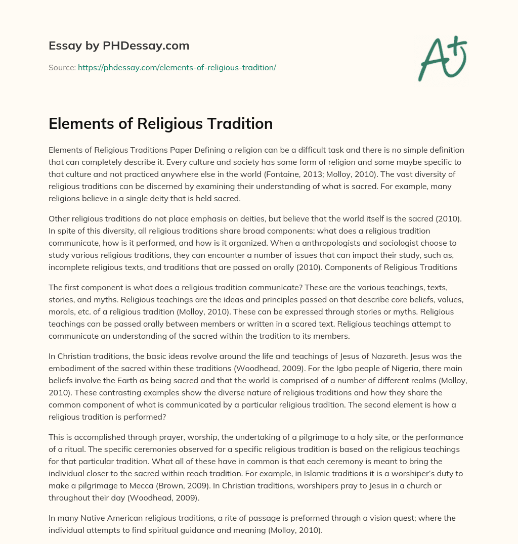 Elements of Religious Tradition essay