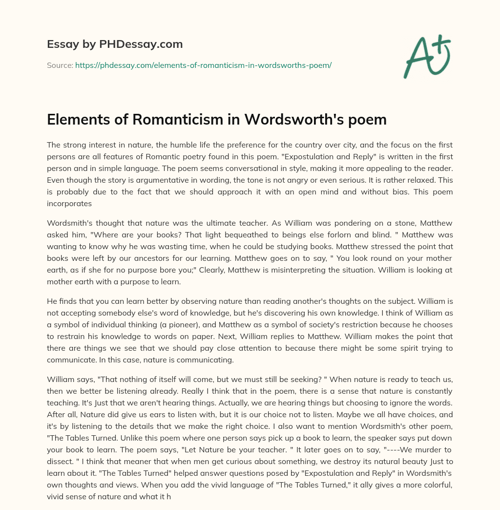 Elements of Romanticism in Wordsworth's poem