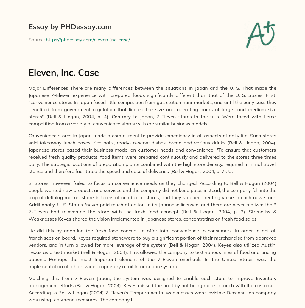 Eleven, Inc. Case essay
