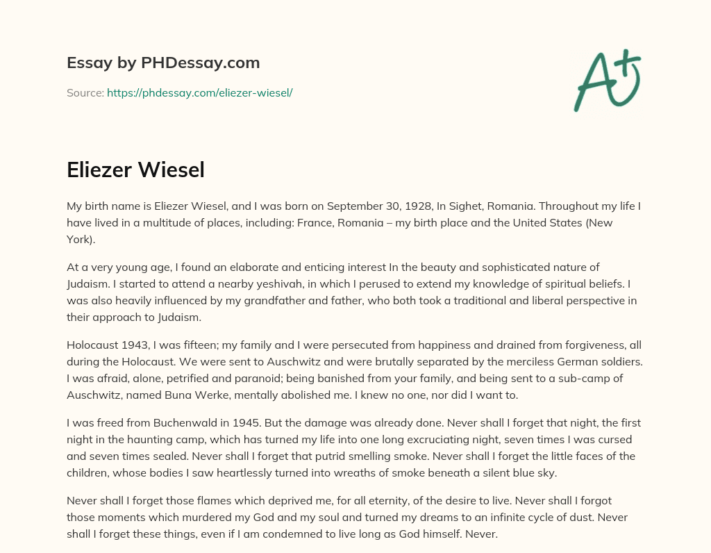Eliezer Wiesel essay