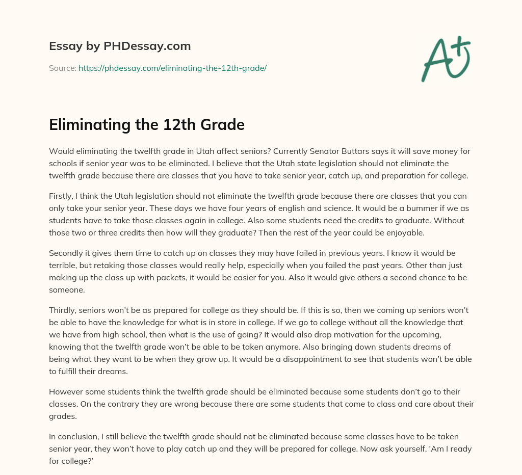 Eliminating the 12th Grade essay
