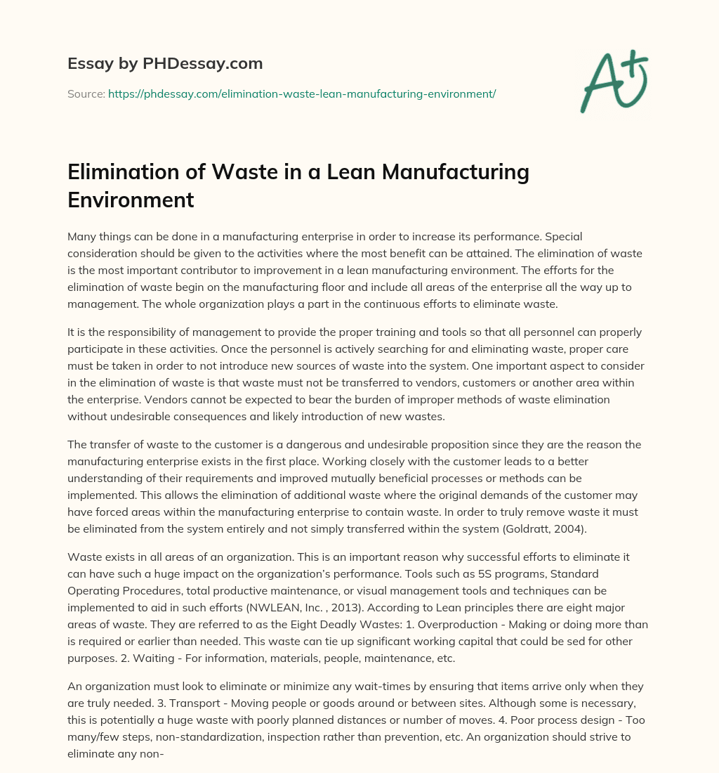 Elimination of Waste in a Lean Manufacturing Environment essay