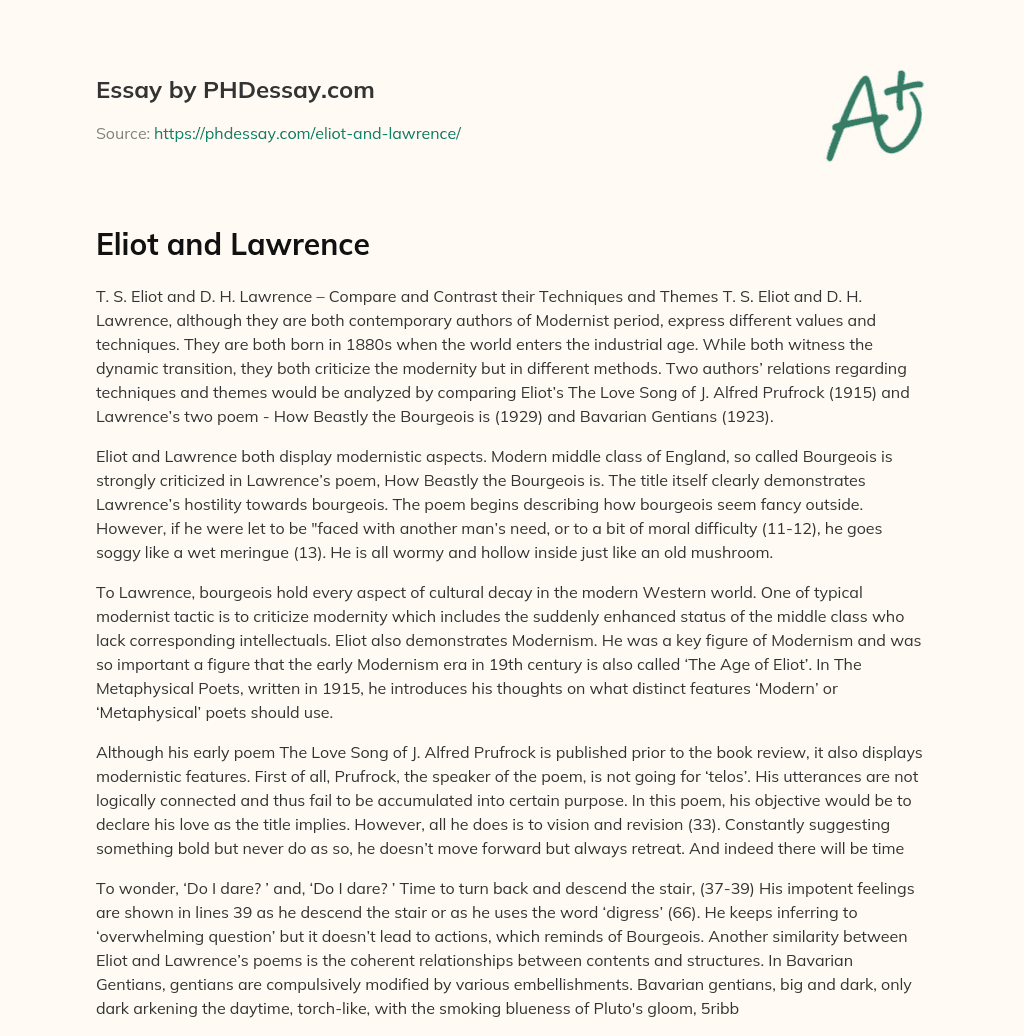 Eliot and Lawrence essay