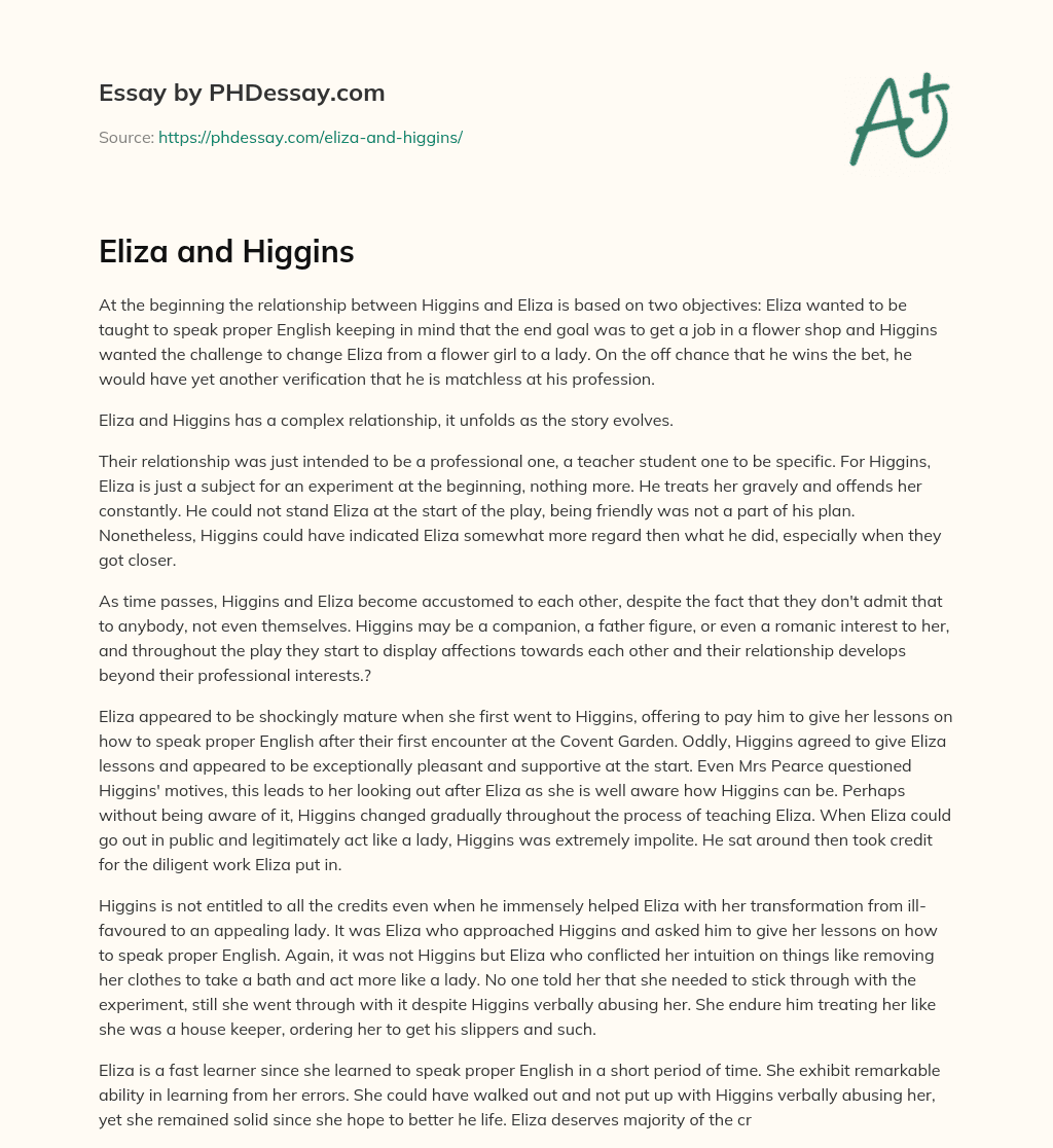 Eliza and Higgins essay