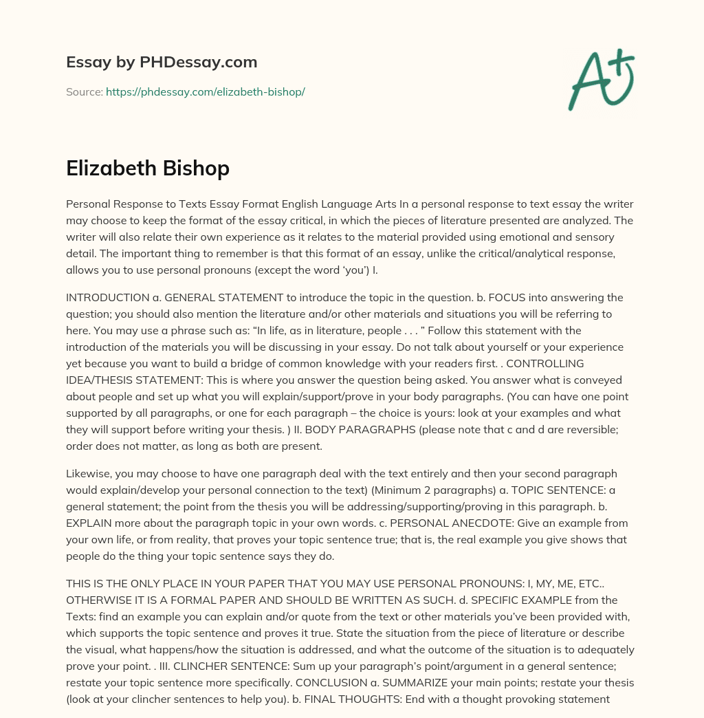 Elizabeth Bishop essay