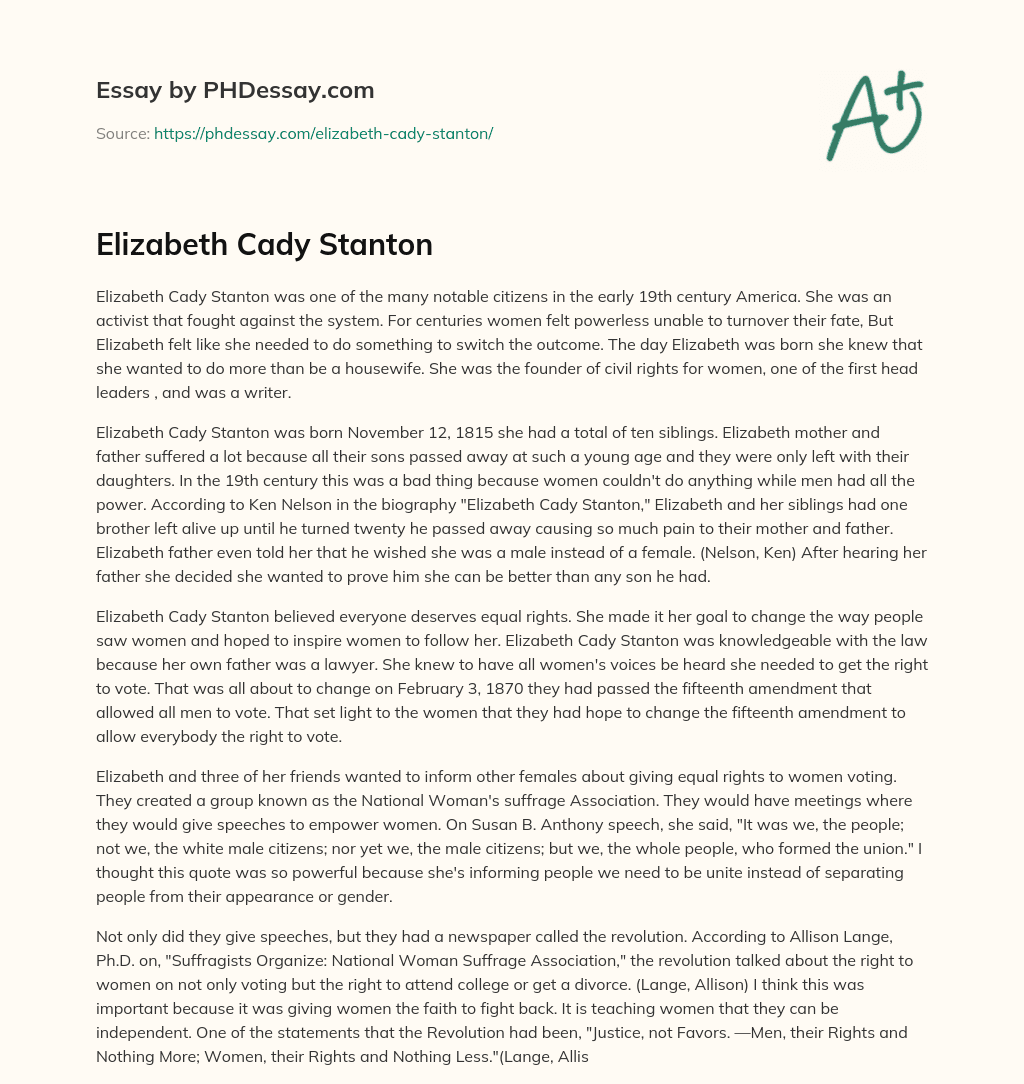 Elizabeth Cady Stanton essay