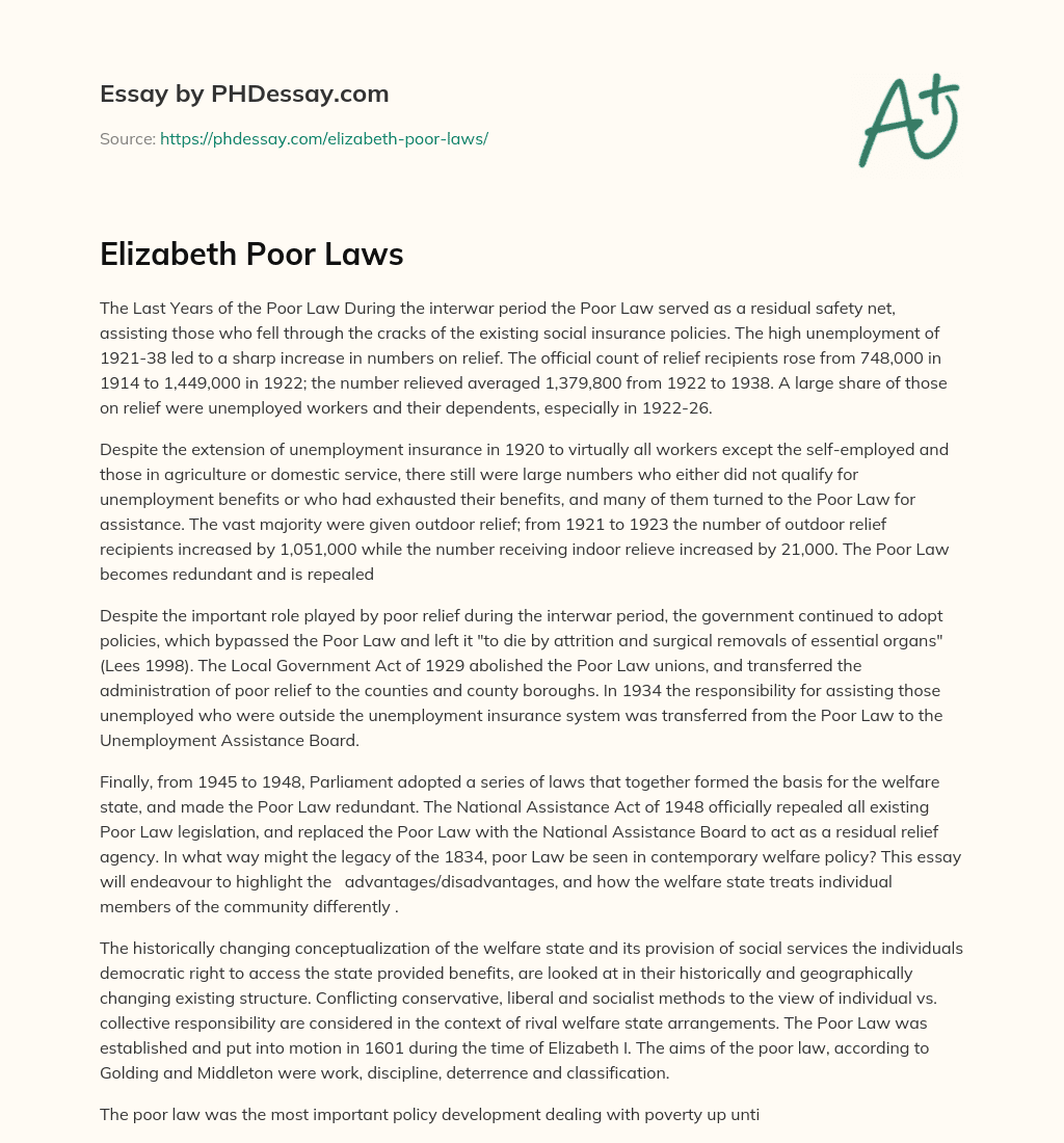 Elizabeth Poor Laws essay