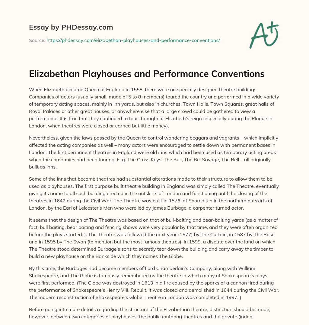 Elizabethan Playhouses and Performance Conventions essay