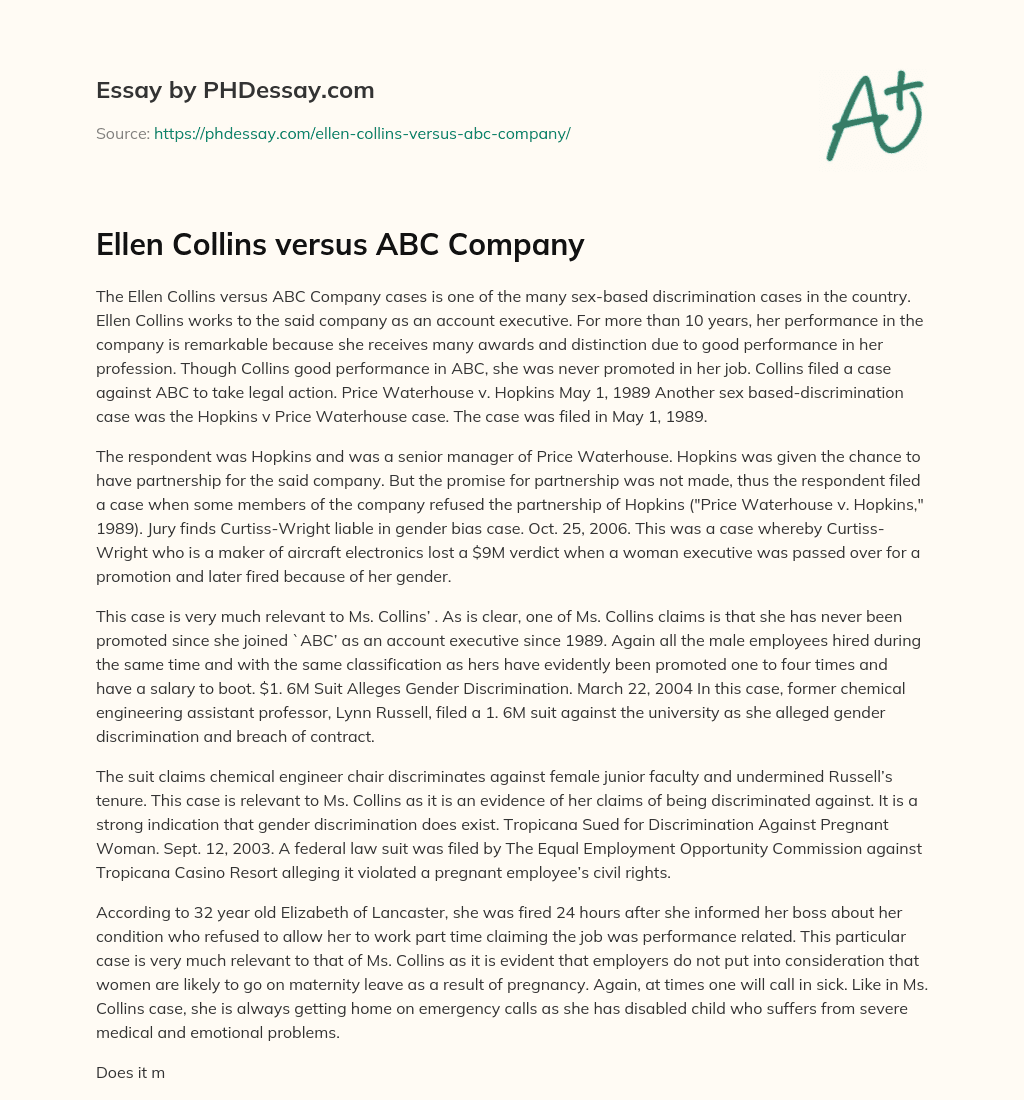 Ellen Collins versus ABC Company essay