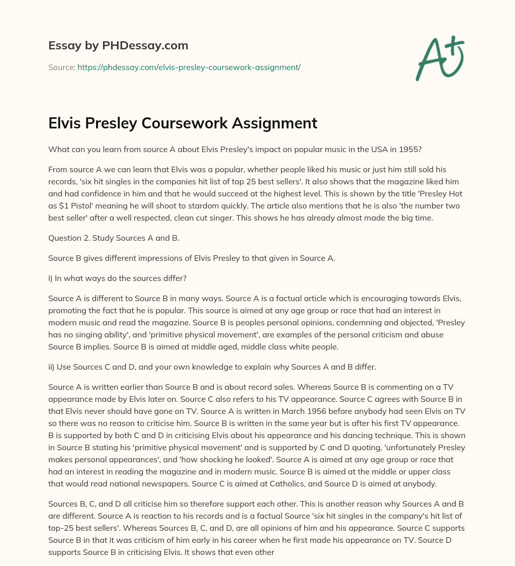 Elvis Presley Coursework Assignment essay