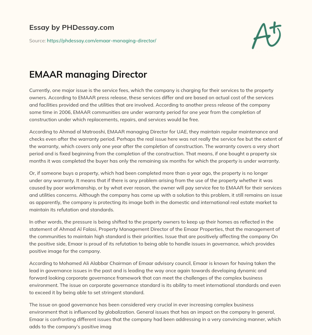 EMAAR managing Director essay