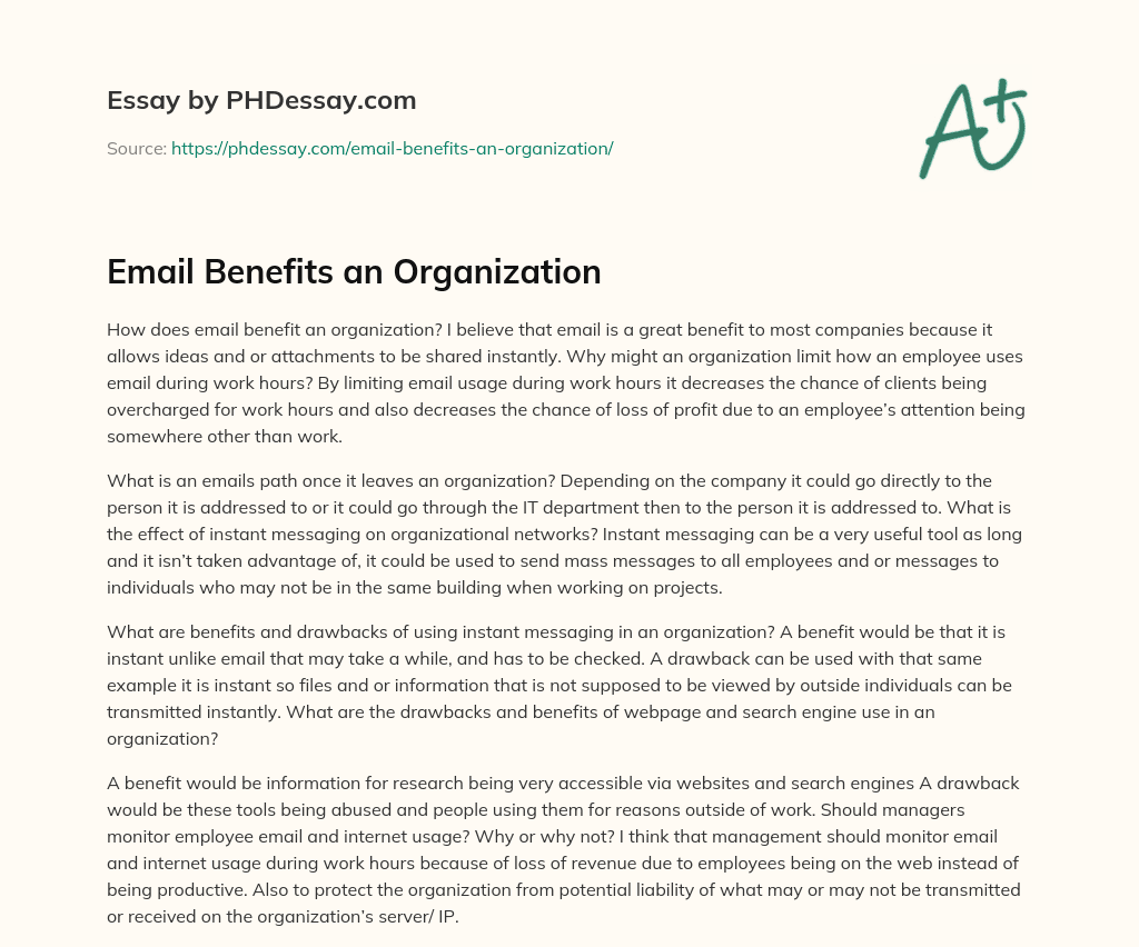 Email Benefits an Organization essay