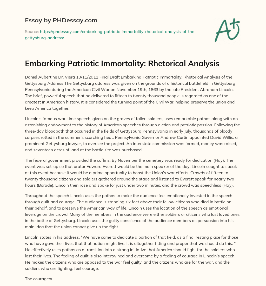 Embarking Patriotic Immortality: Rhetorical Analysis essay