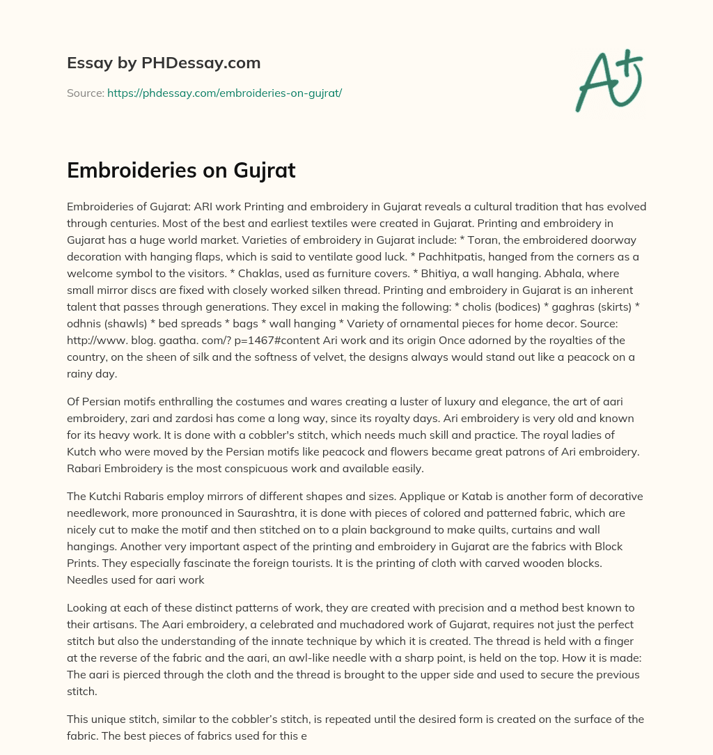 Embroideries on Gujrat essay