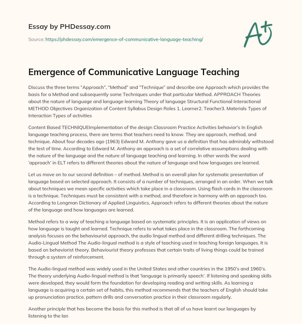 Emergence of Communicative Language Teaching essay