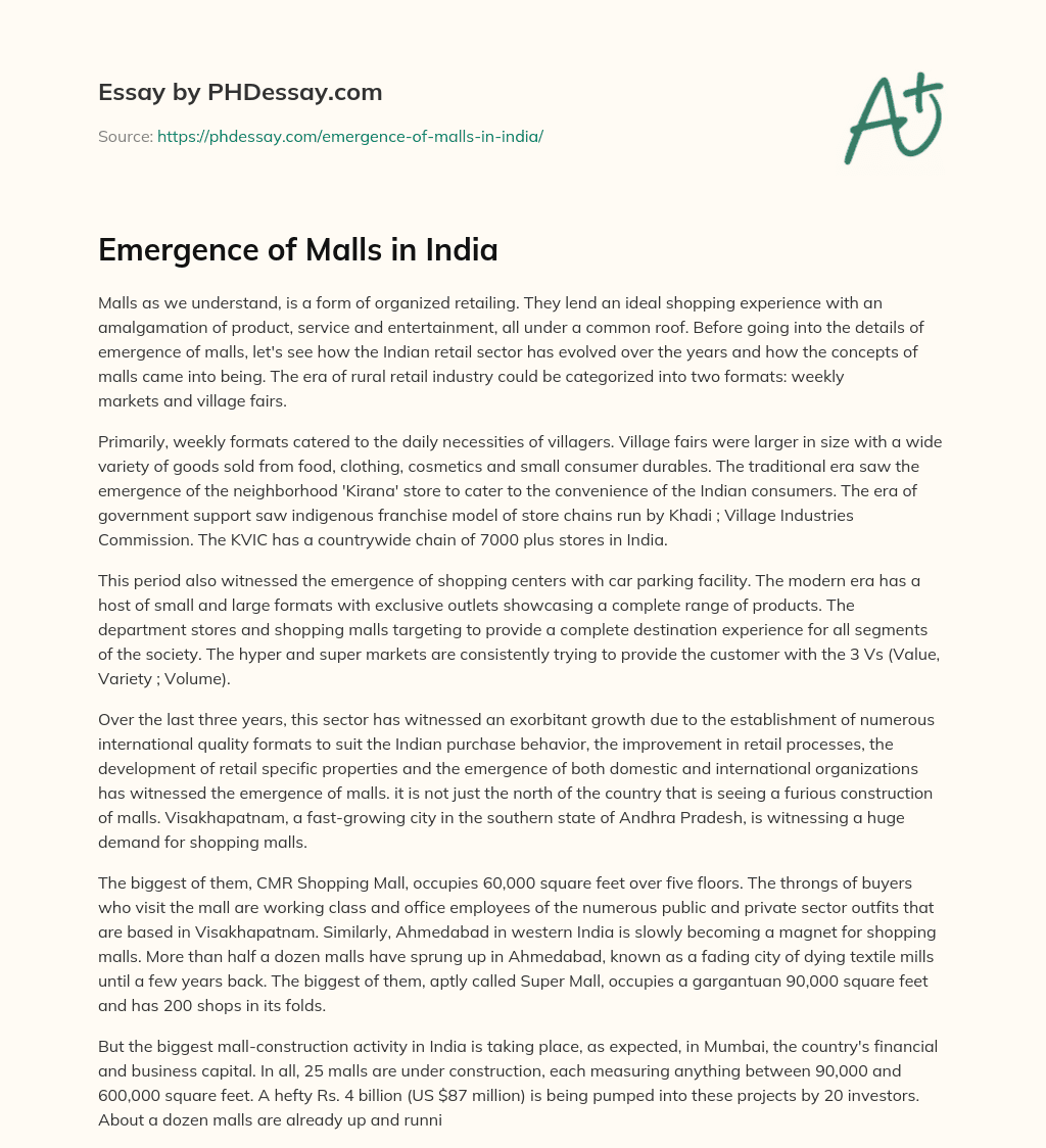 Emergence of Malls in India essay