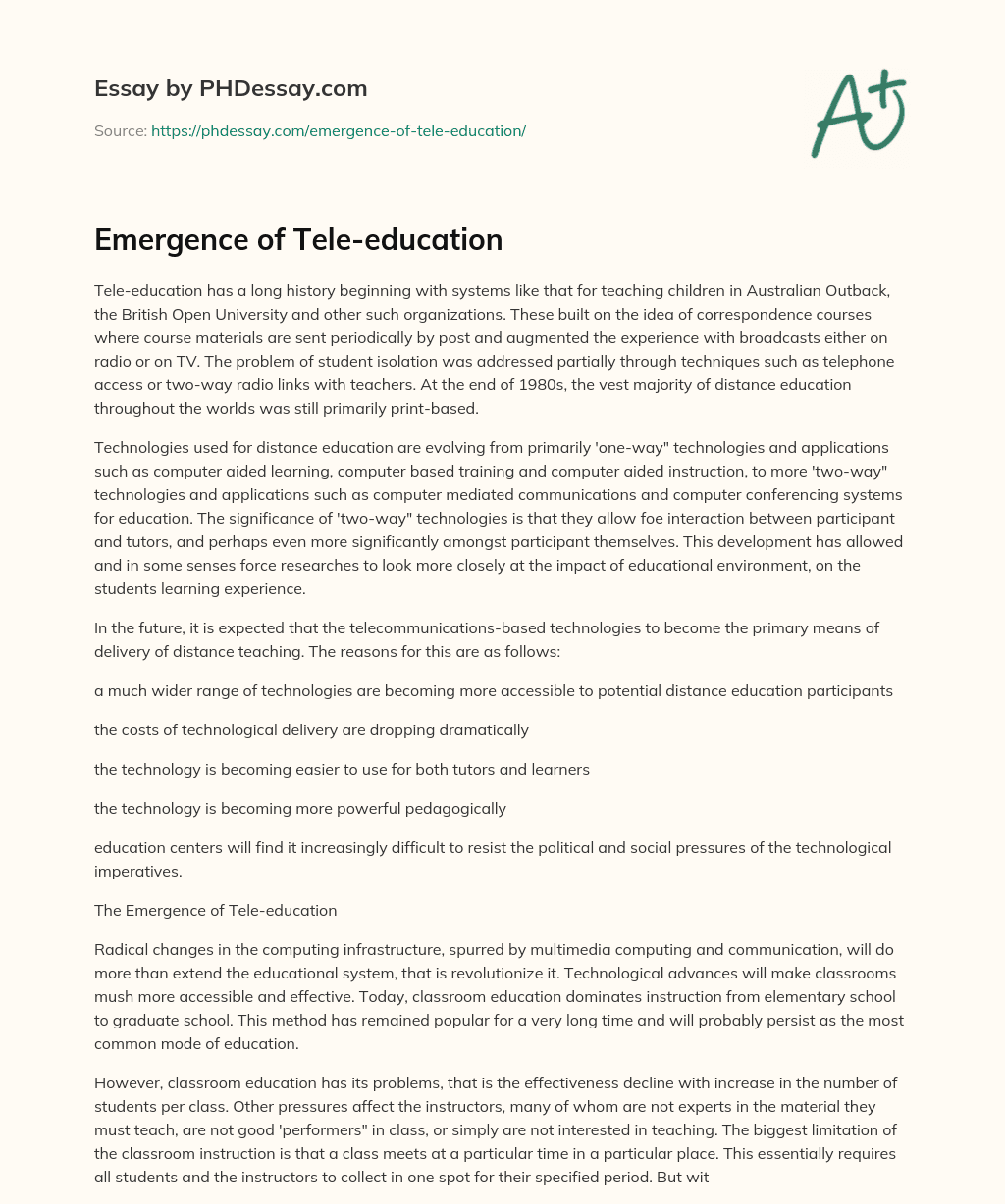 Emergence of Tele-education essay