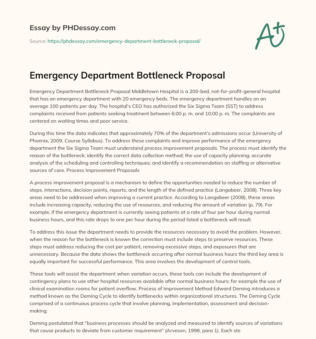 Emergency Department Bottleneck Proposal essay