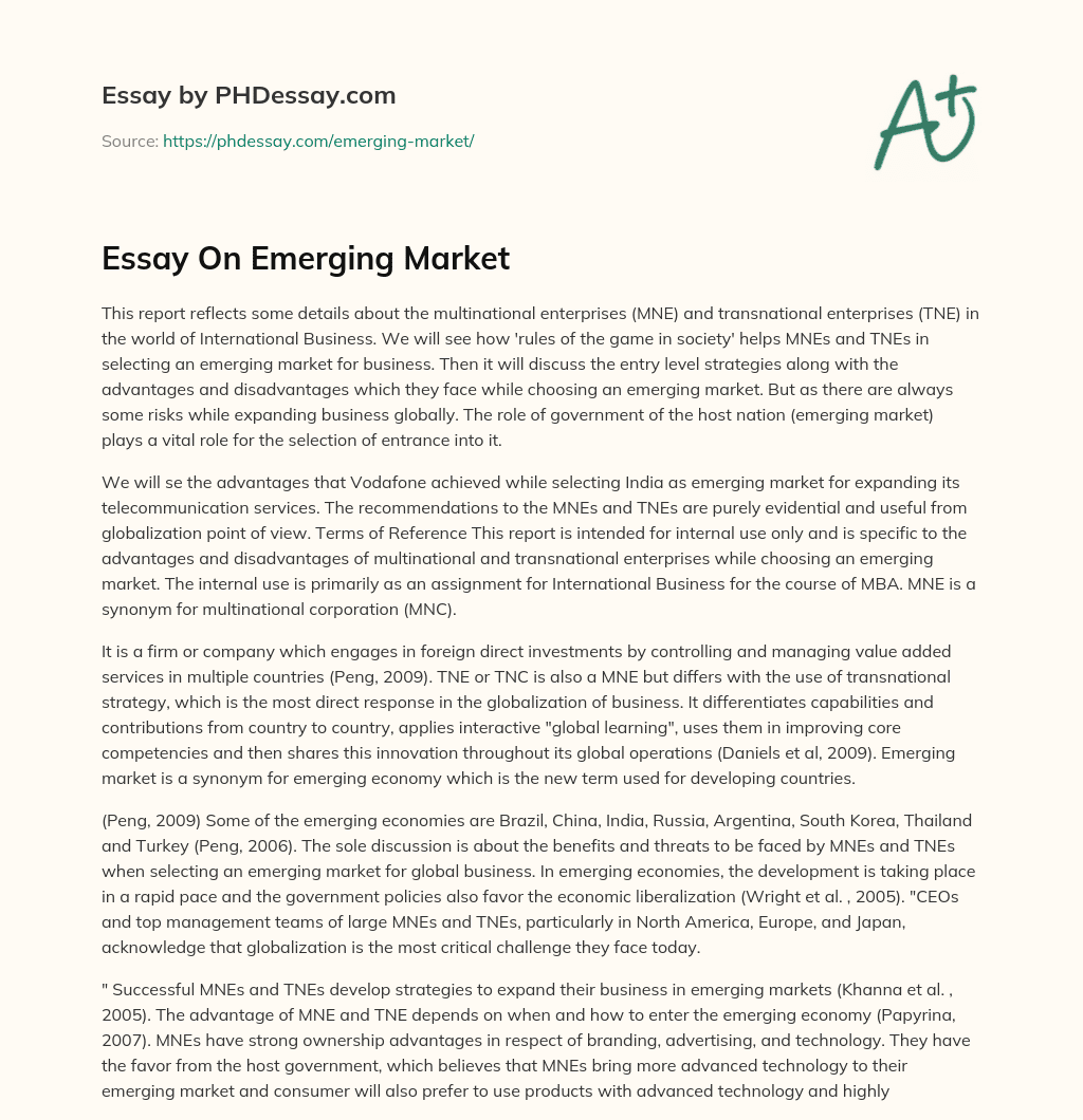 Essay On Emerging Market essay