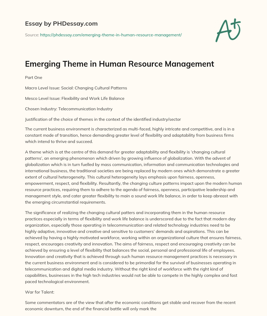 Emerging Theme in Human Resource Management essay