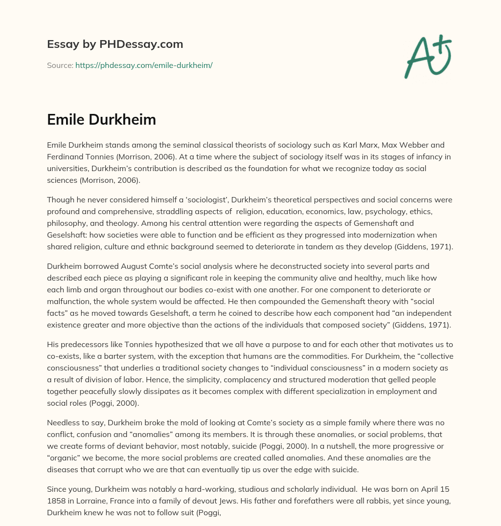 Emile Durkheim essay