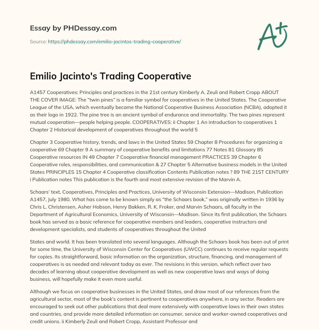 Emilio Jacinto’s Trading Cooperative essay