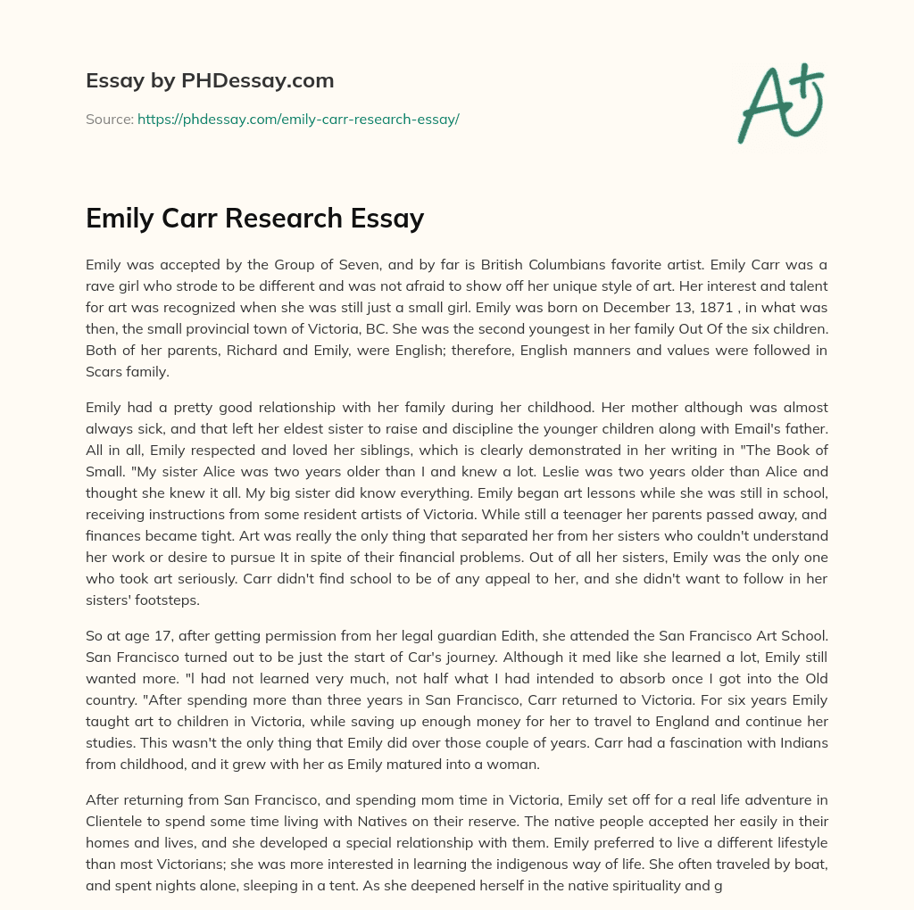 Emily Carr Research Essay essay