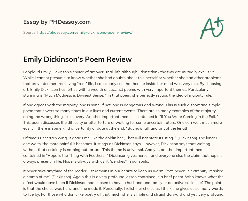 Emily Dickinson’s Poem Review essay