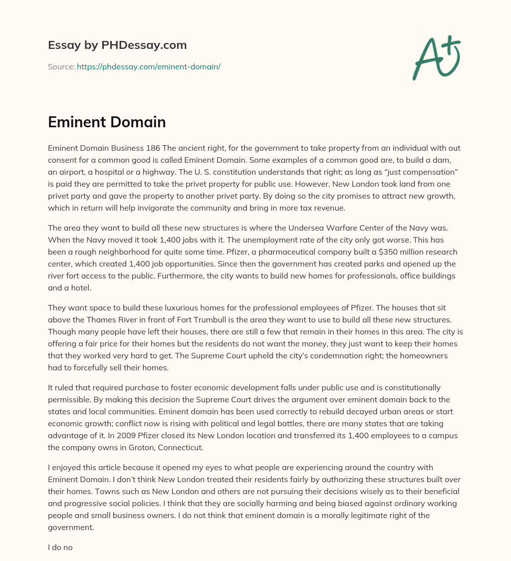 Eminent Domain essay