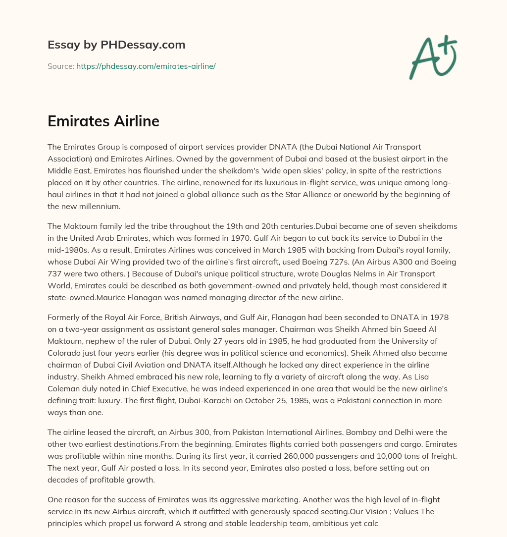 Emirates Airline essay