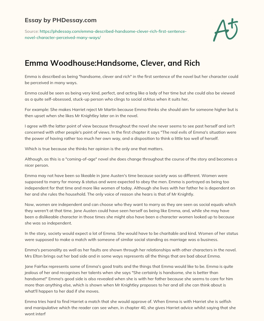 Emma Woodhouse:Handsome, Clever, and Rich essay