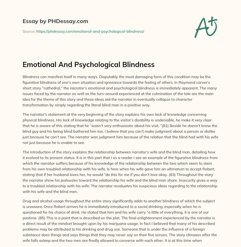 Emotional And Psychological Blindness essay