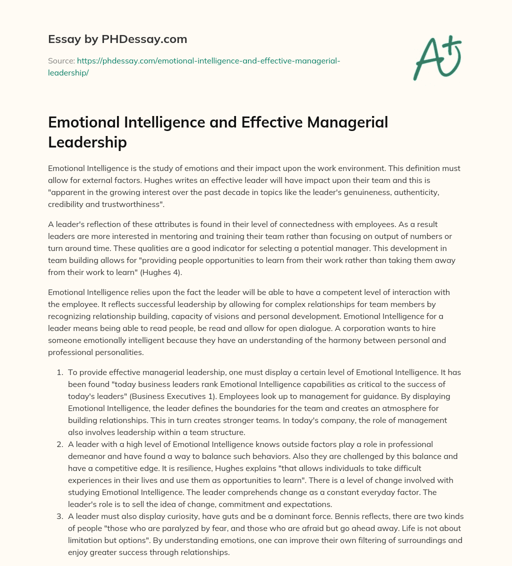 Emotional Intelligence and Effective Managerial Leadership essay