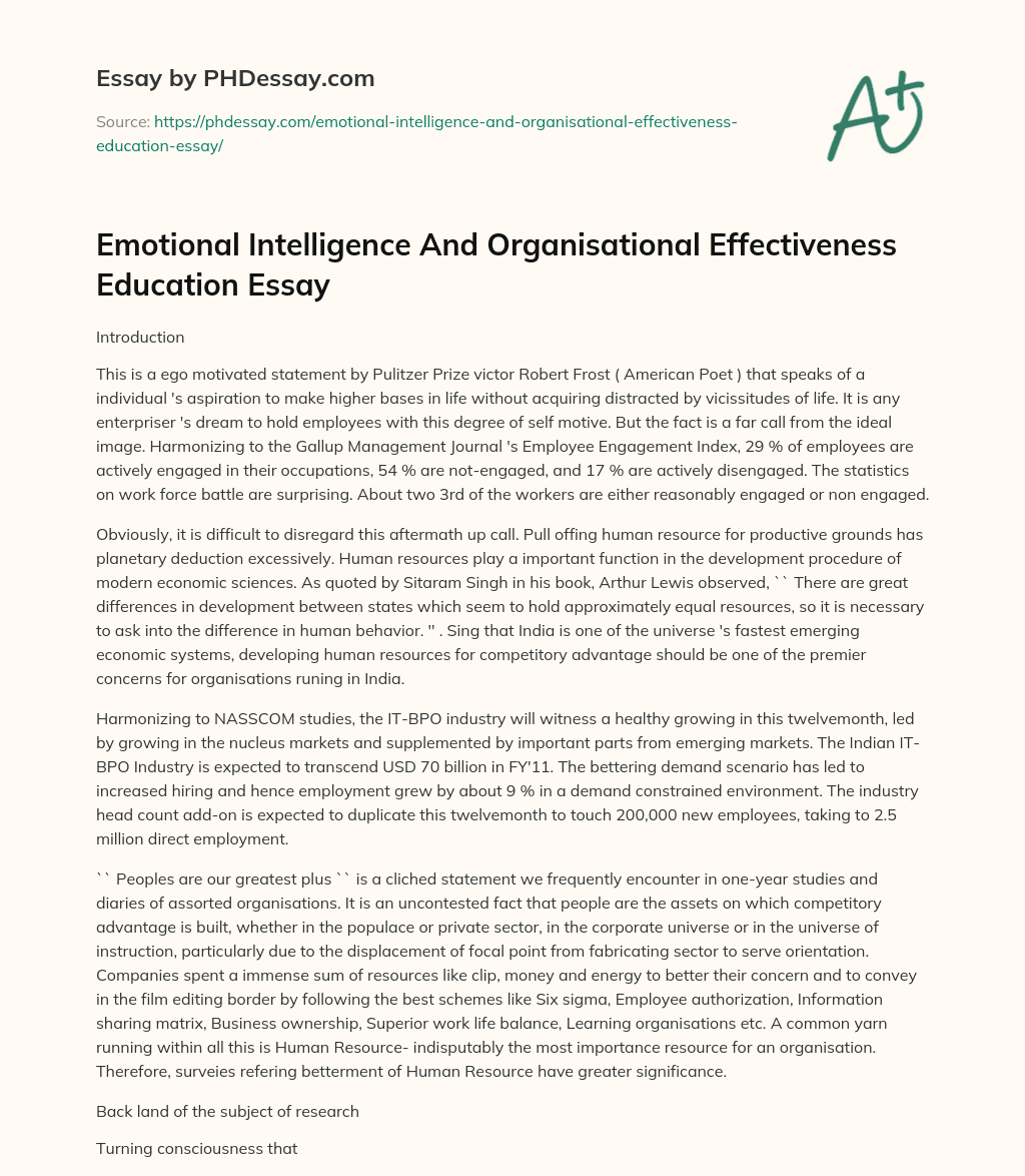Emotional Intelligence And Organisational Effectiveness Education Essay essay
