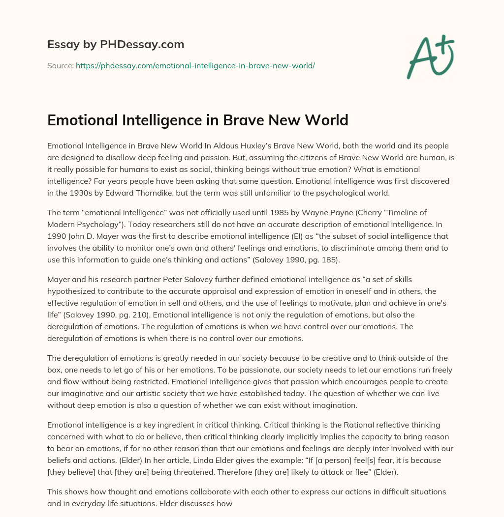 Emotional Intelligence in Brave New World essay