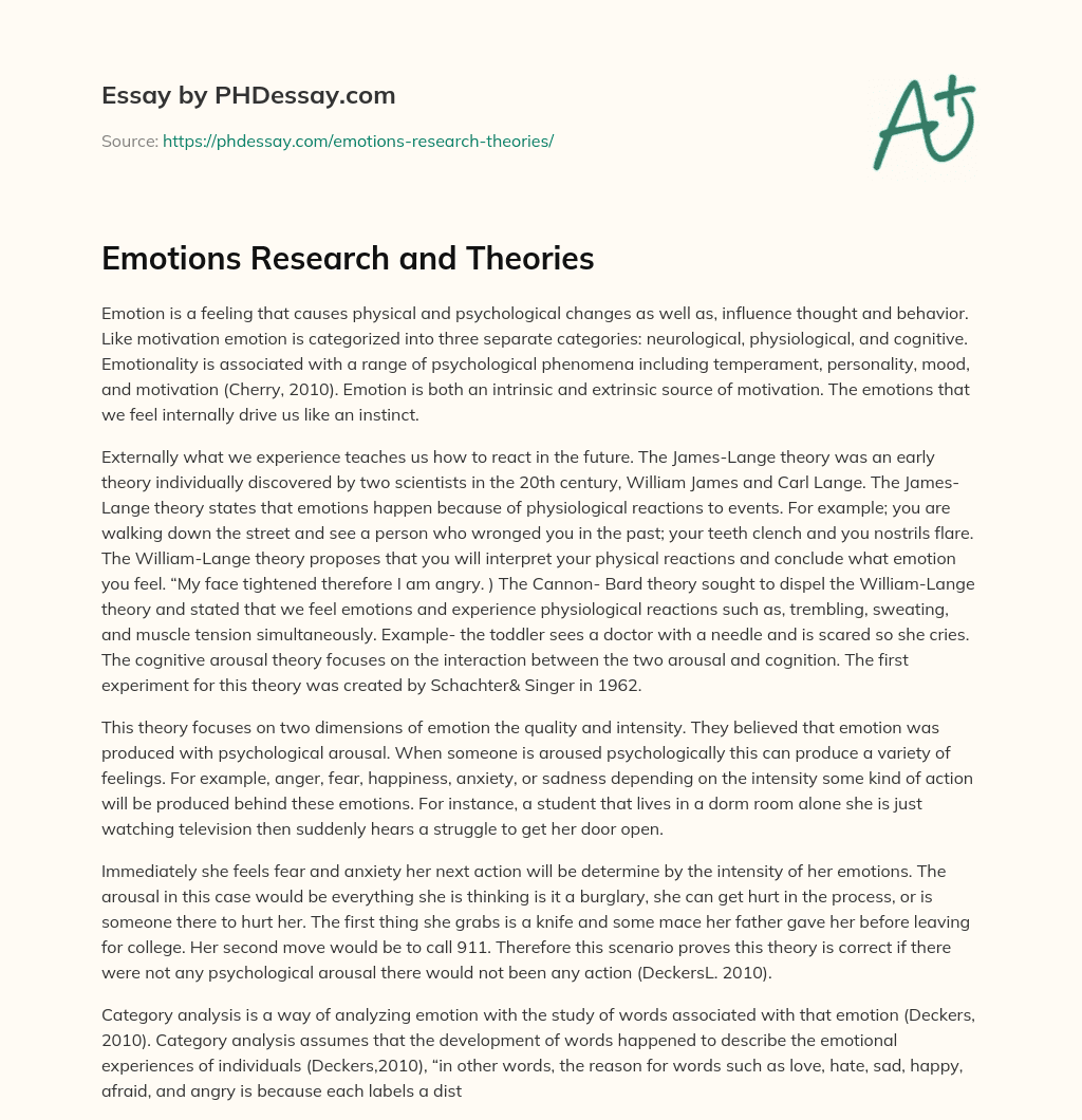 Emotions Research and Theories essay