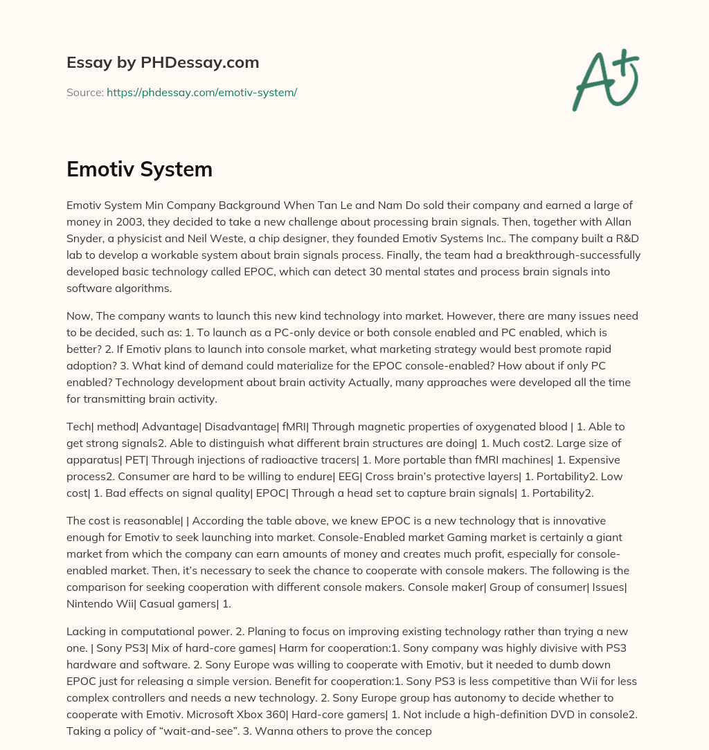 Emotiv System essay