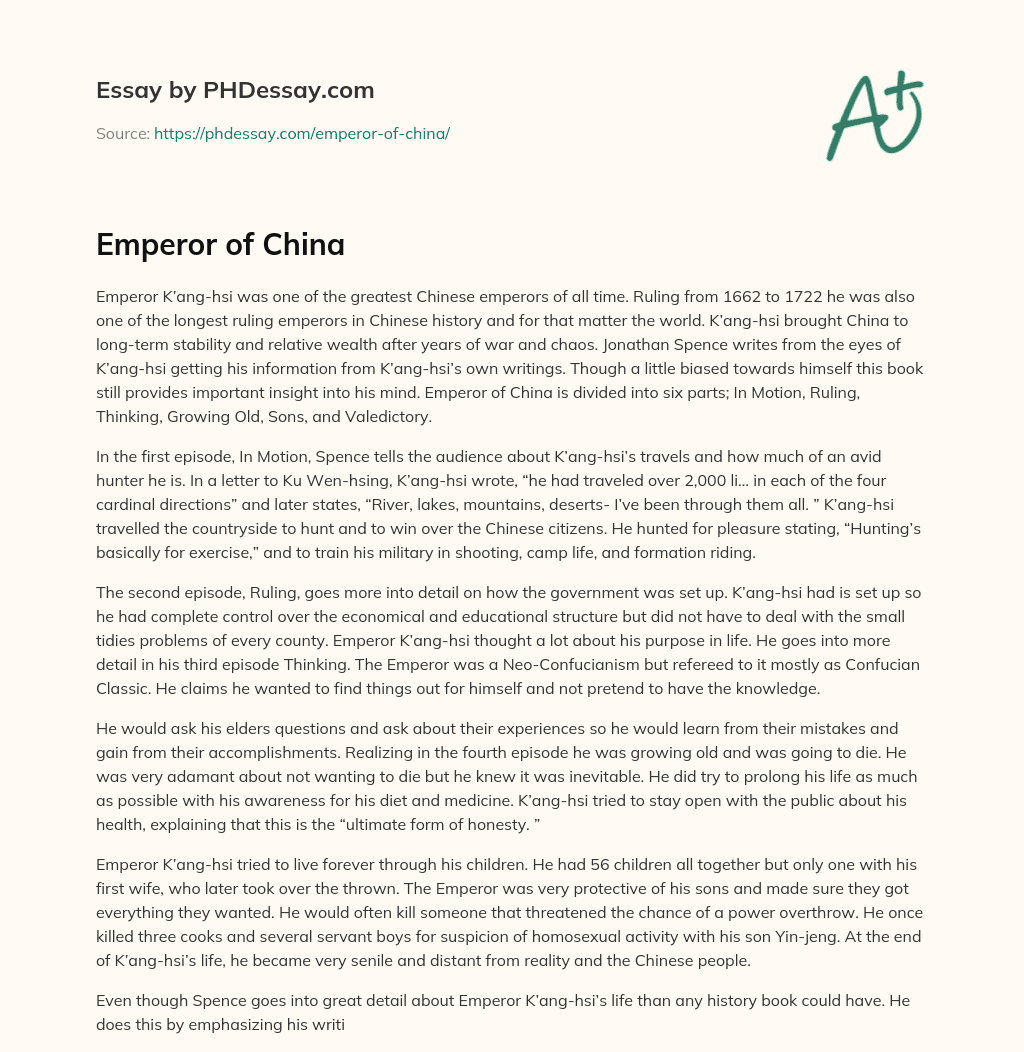 Emperor of China essay