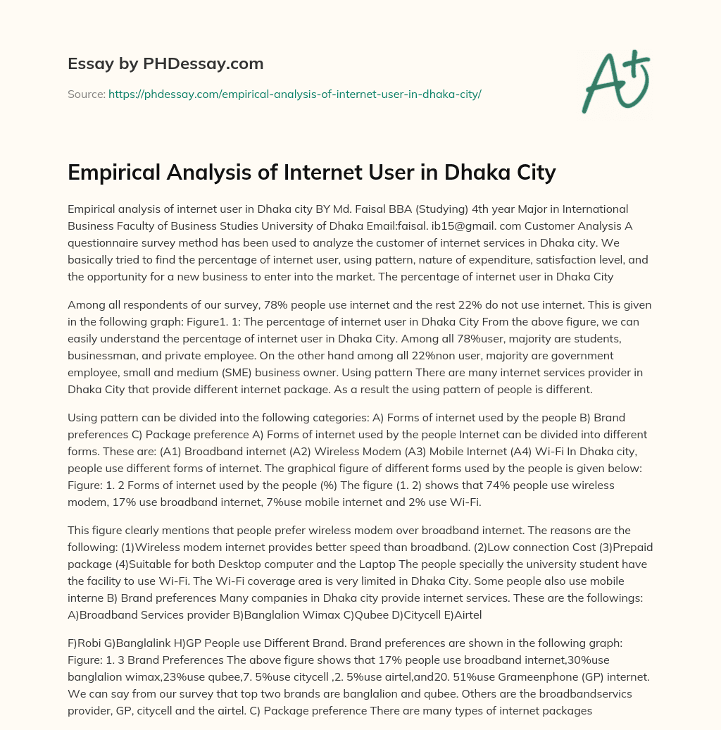 Empirical Analysis of Internet User in Dhaka City essay