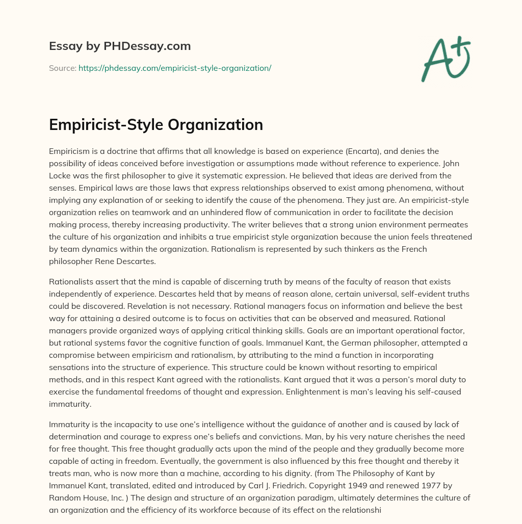 Empiricist-Style Organization essay