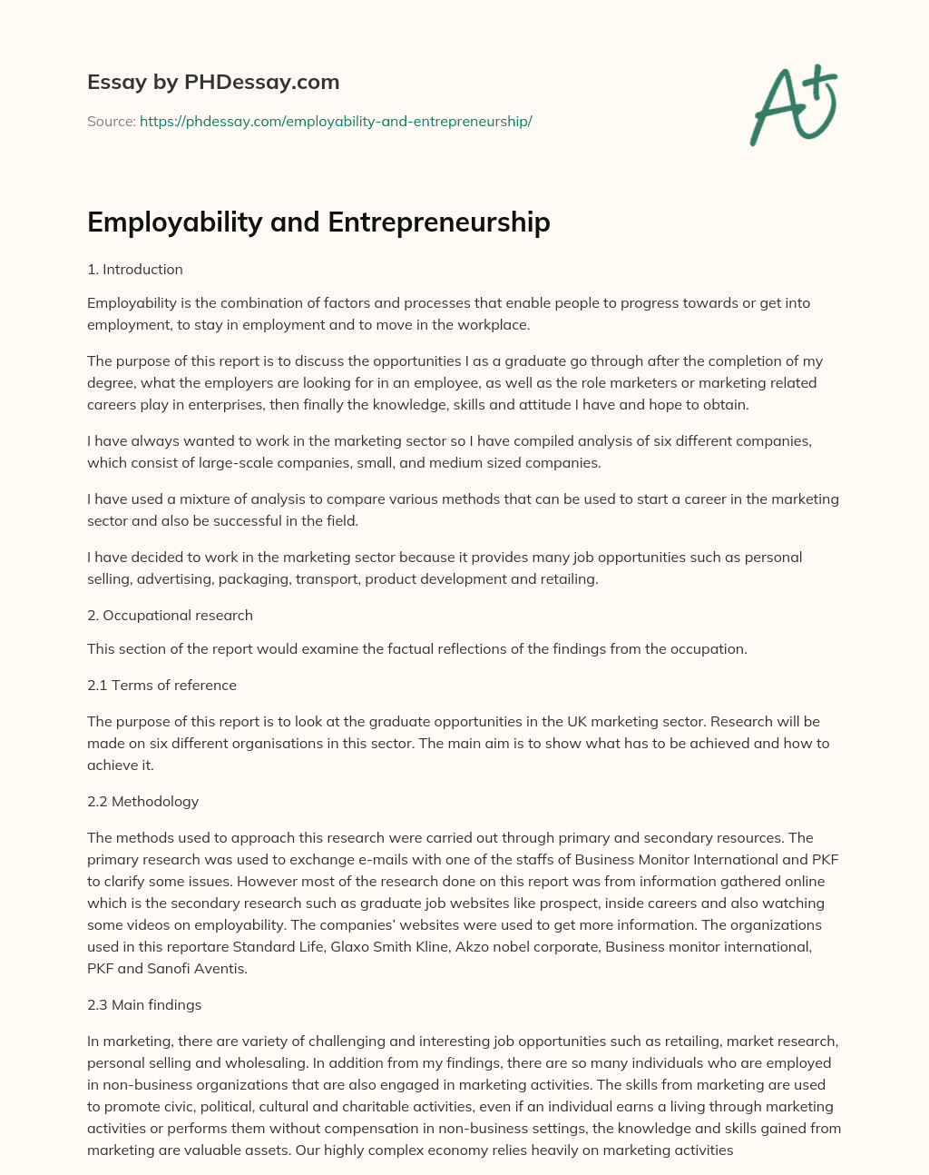 Employability and Entrepreneurship essay