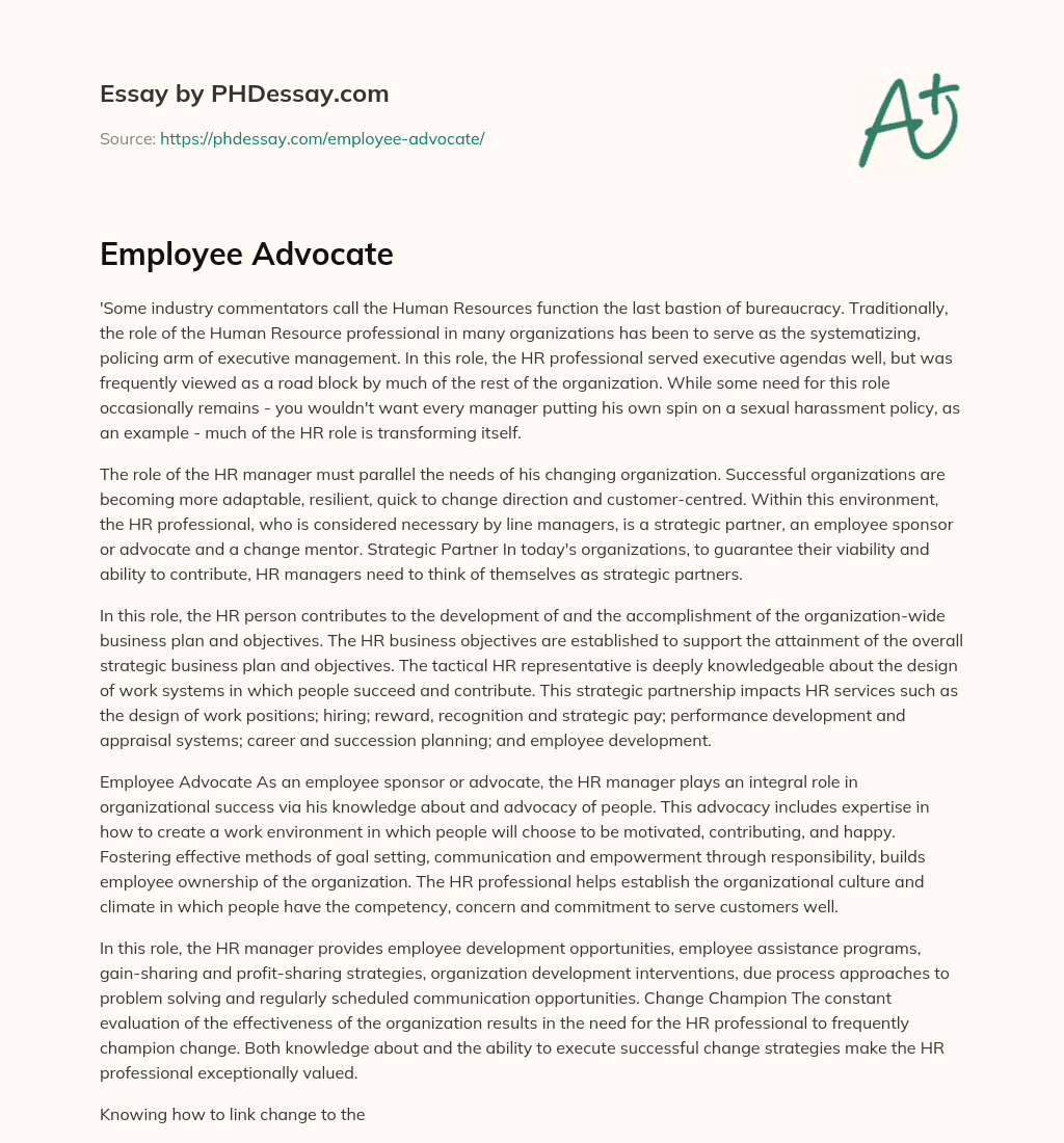 Employee Advocate essay