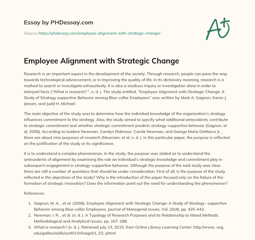 Employee Alignment with Strategic Change essay