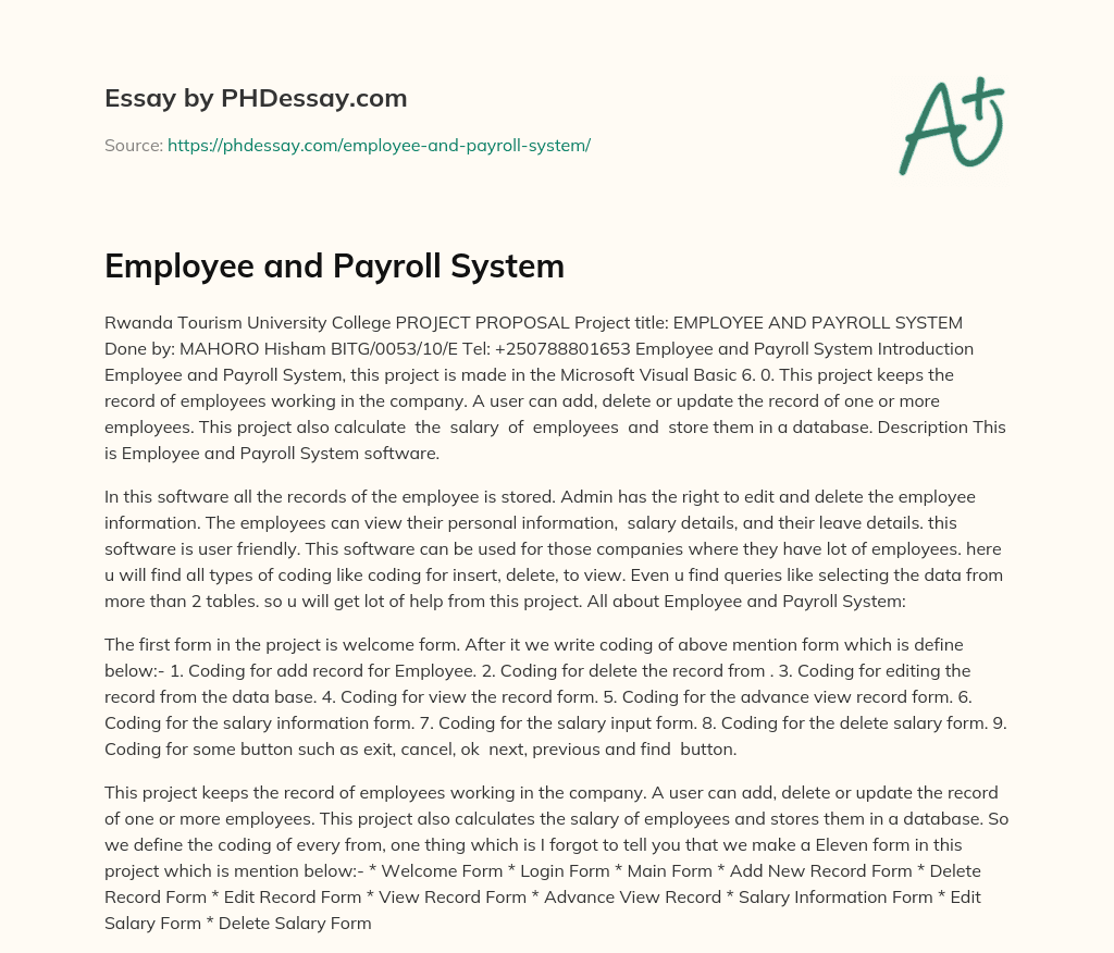 Employee and Payroll System essay